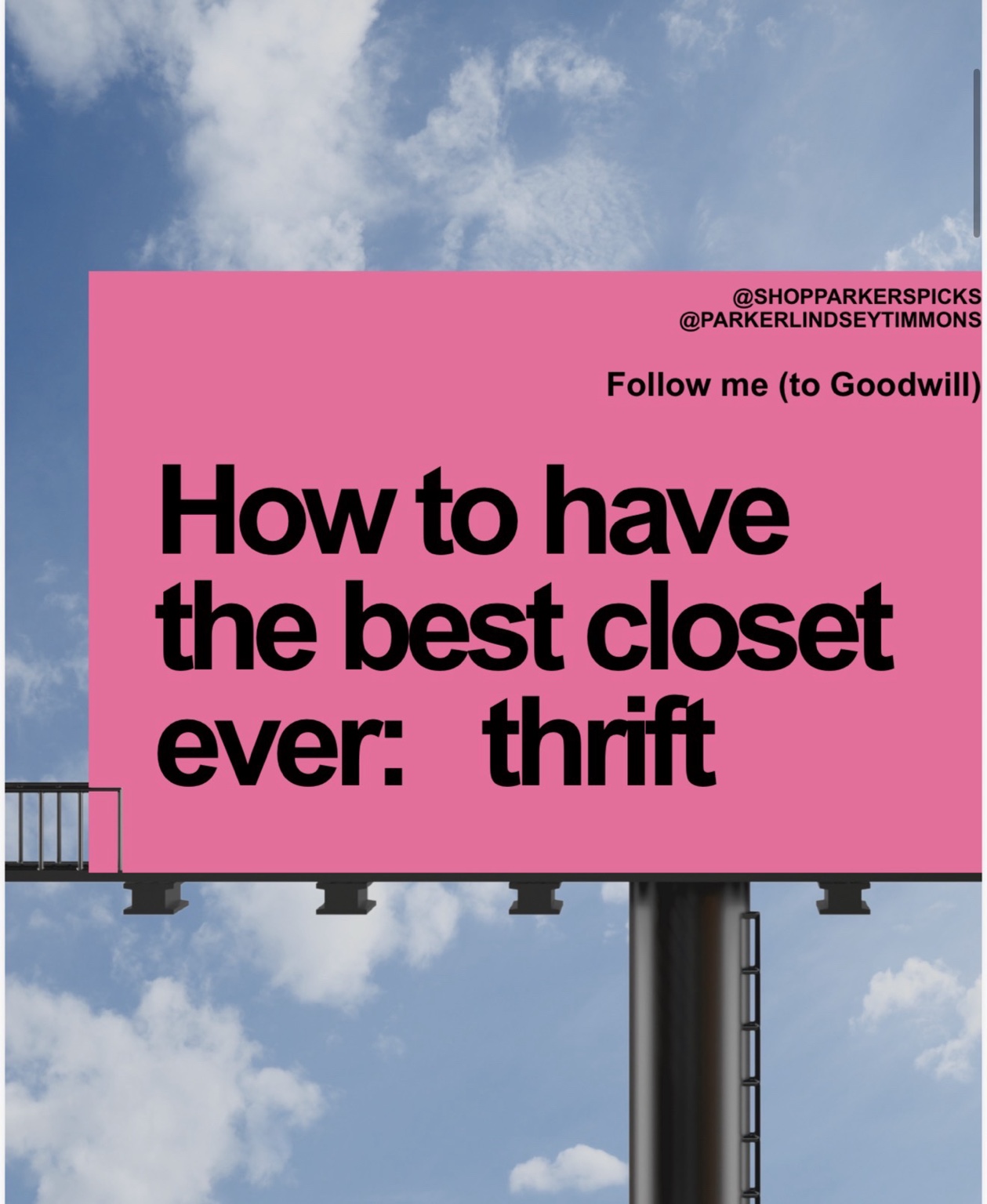 Parker's Picks thrift fashion billboard